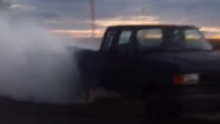 1989 Ford F-150 Creates a Cloud of Smoke with One Tire