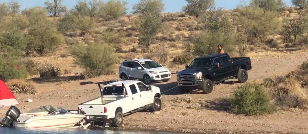 f150online.com Ford F-350 Rescues Stuck F-250...But Not Its Boat